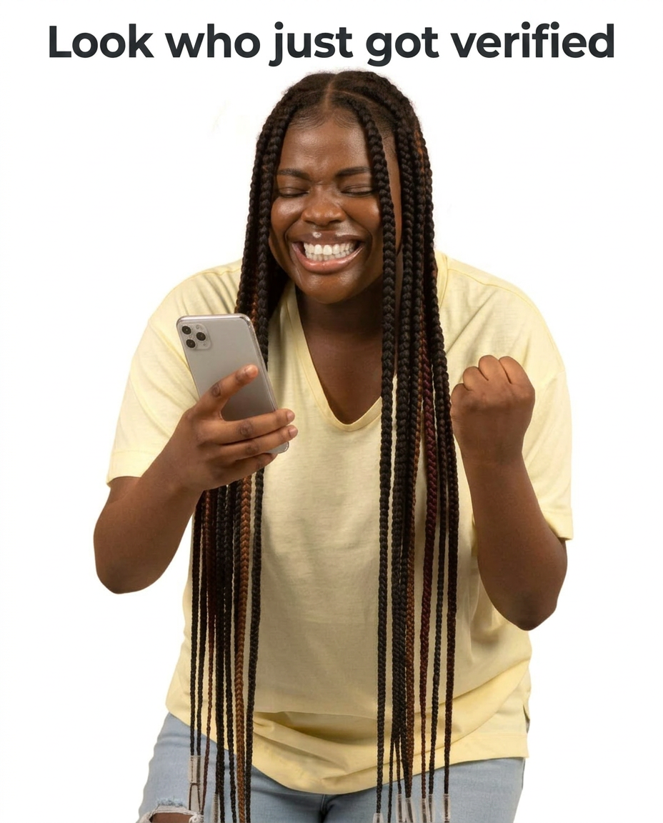 Verified BazaarFlow seller celebrating a new sale on her phone